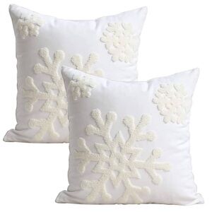🆕 Elife White 18x18 Soft Cotton Linen Christmas Winter Snowflake Pillow Covers
